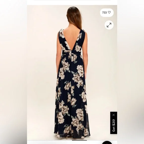 Garden Meandering Navy Blue Floral Print Maxi Dress S NWT - Picture 5 of 9